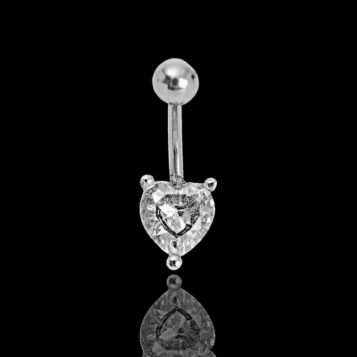 Пирсинг в пупок "Сердце", цвет белый в серебре, фас 6 шт
