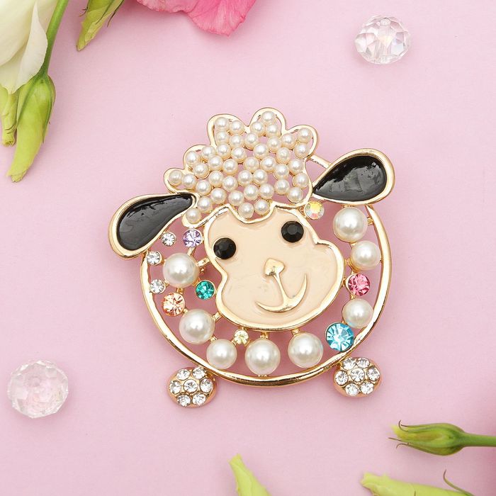 Брошь "Овечка" няшка, разноцветная в золоте