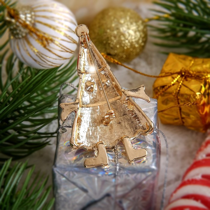 Брошь "Новогодняя сказка" веселый гном, разноцветная в золоте