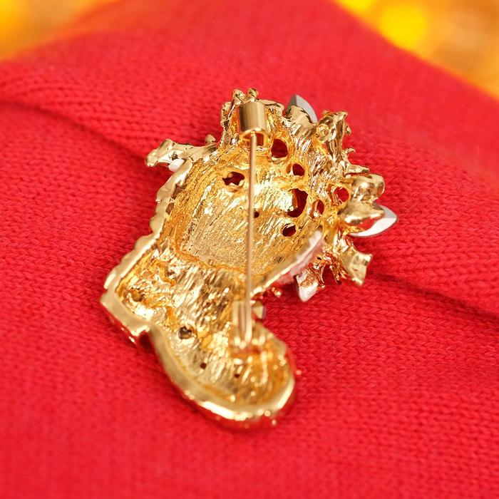 Брошь "Новогодняя сказка" волшебный сапожок, цветная в золоте