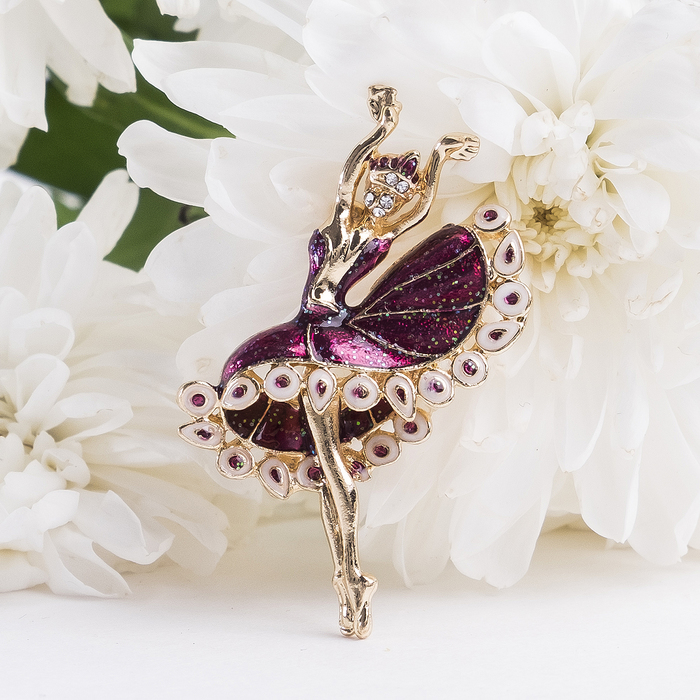 Брошь "Балерина танцовщица", цвет бело-фиолетовый в золоте