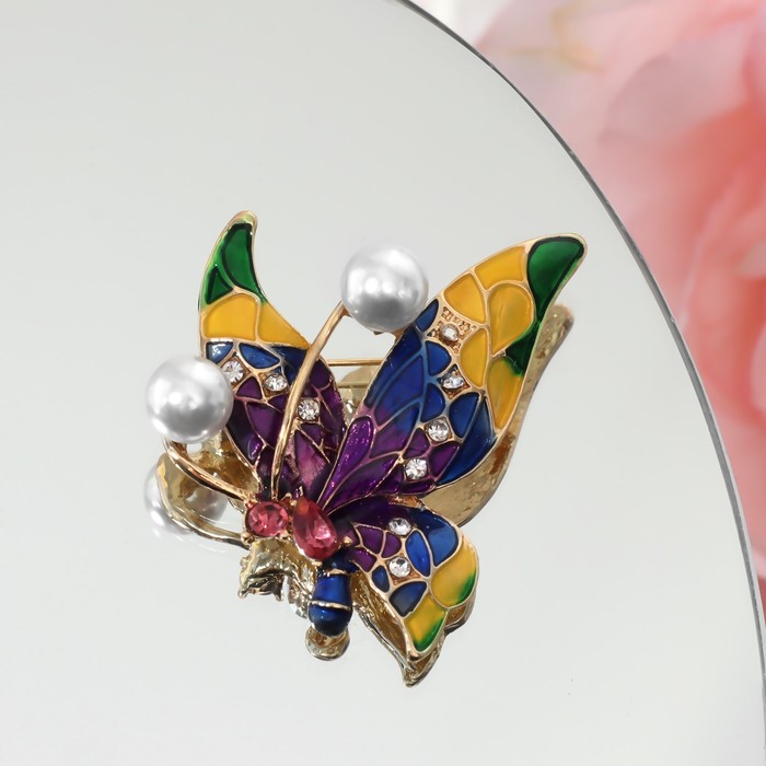 фото Брошь "бабочка абстракция", разноцветная в золоте queen fair