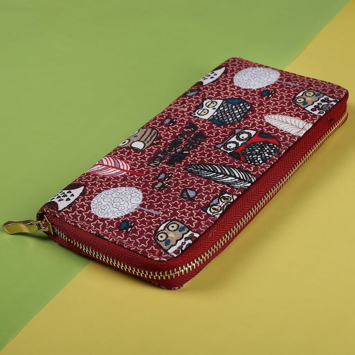 Кошелёк женский, 3 отдела для карт, для монет на молнии, цвет красный