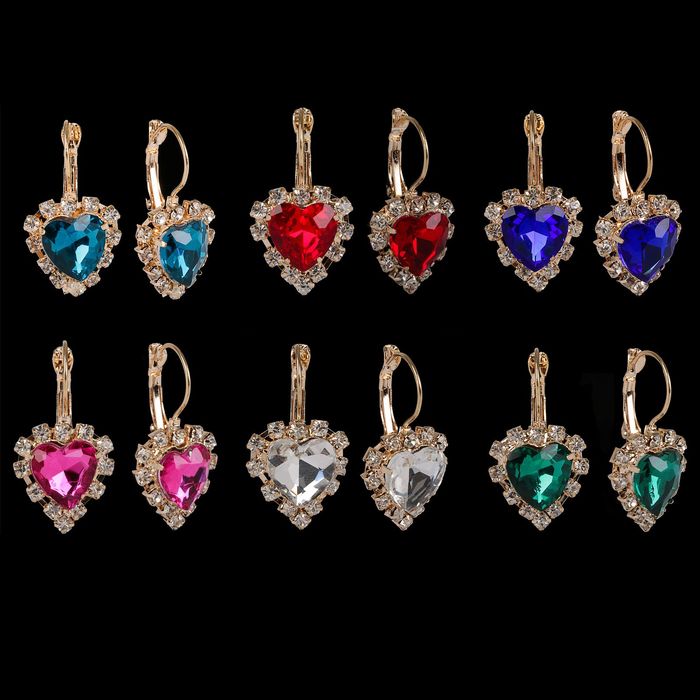 Серьги со стразами "Сердце" вечеринка, цвет МИКС