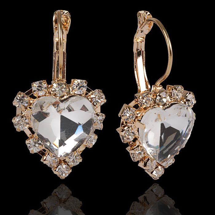 Серьги со стразами "Сердце" вечеринка, цвет МИКС