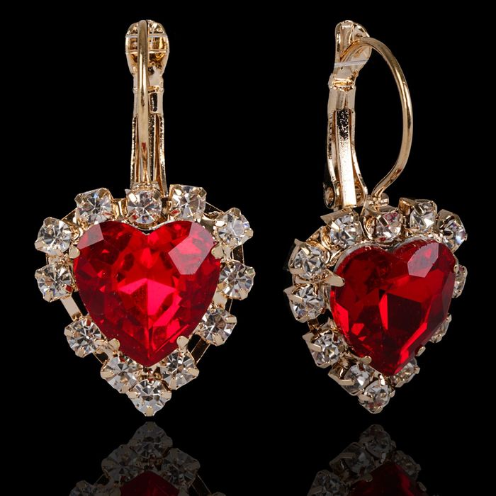 Серьги со стразами "Сердце" вечеринка, цвет МИКС