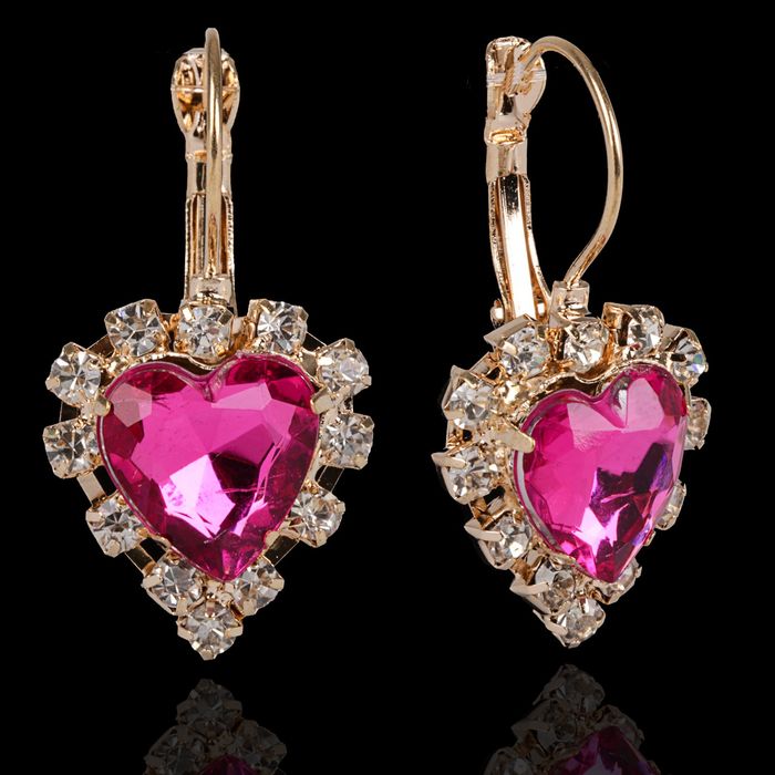 Серьги со стразами "Сердце" вечеринка, цвет МИКС