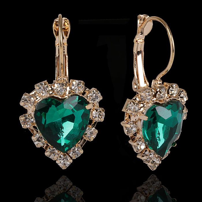 Серьги со стразами "Сердце" вечеринка, цвет МИКС