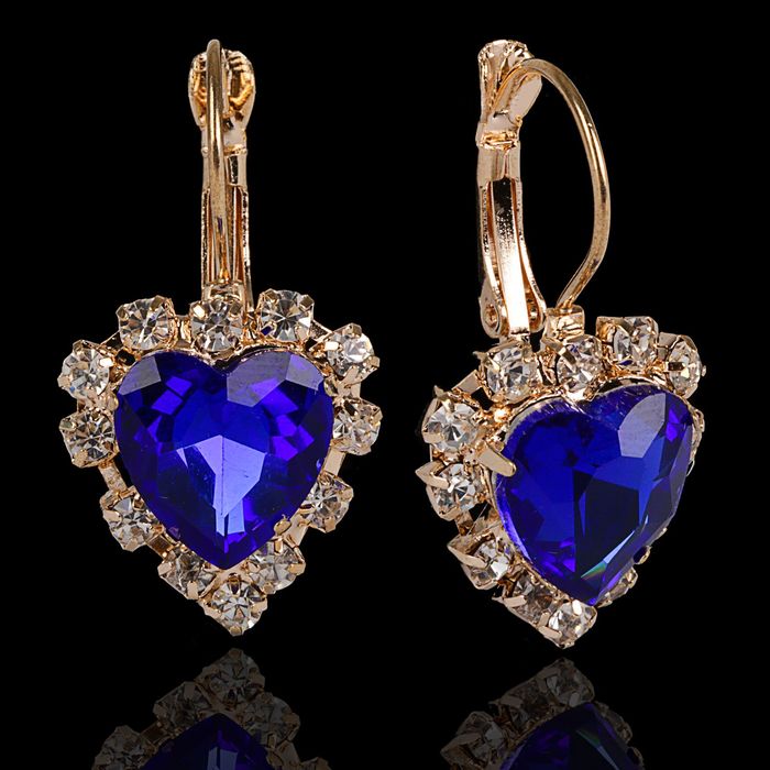 Серьги со стразами "Сердце" вечеринка, цвет МИКС