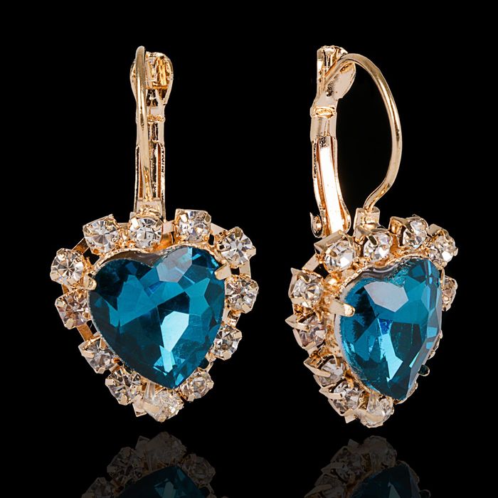 Серьги со стразами "Сердце" вечеринка, цвет МИКС