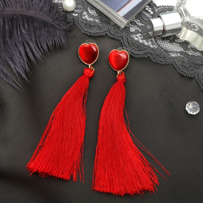 Серьги ассорти "Кисти" яркий образ, сердце, цвет красный в золоте