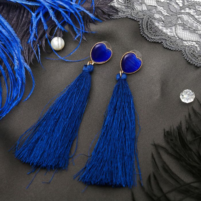 Серьги ассорти "Кисти" яркий образ, сердце, цвет синий в золоте