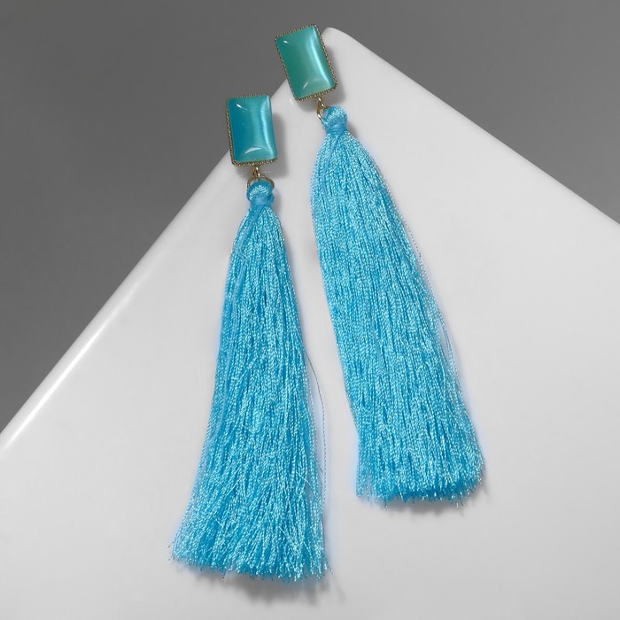 Серьги ассорти "Кисти" яркий образ, прямоугольник, цвет голубой в золоте