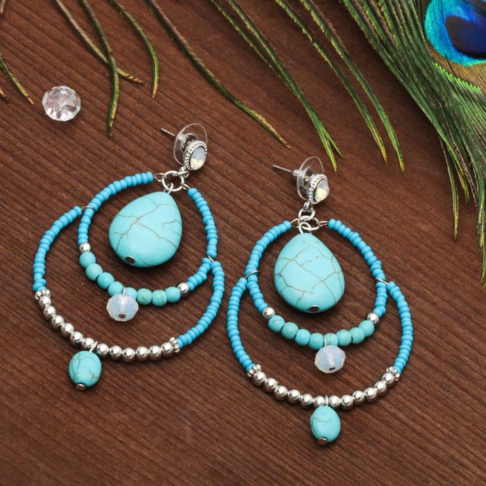 Серьги "Капля" вдохновение, цвет голубой в серебре