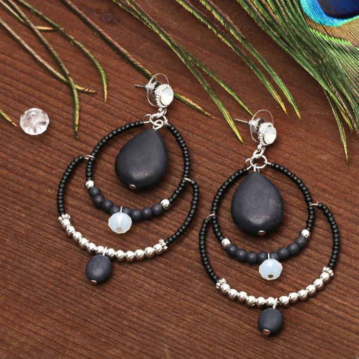 Серьги "Капля" вдохновение, цвет чёрный в серебре