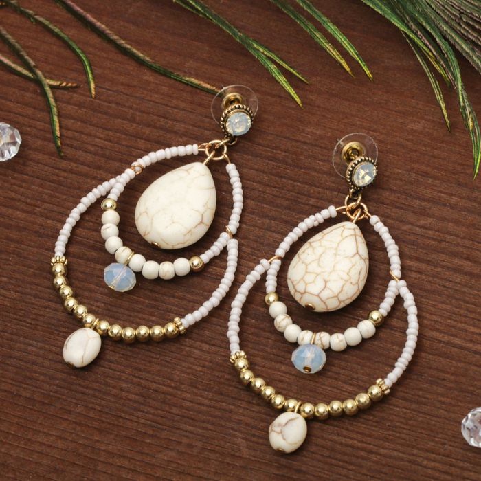 Серьги "Капля" вдохновение, цвет белый в чернёном золоте