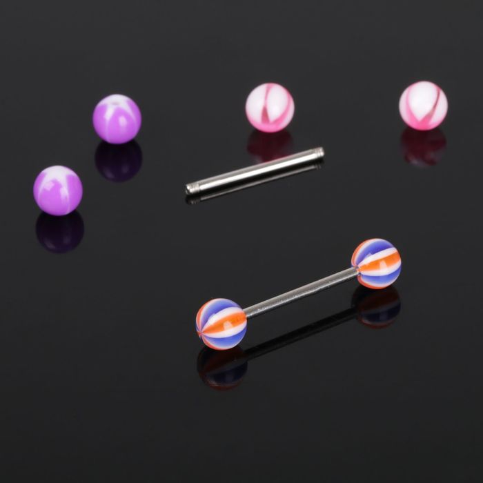 Пирсинг в язык "Штанга" со съемными бусинами, цвет микс в серебре