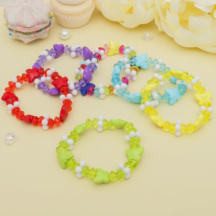 Браслет детский "Выбражулька", бабочки с хрусталиками, цвет микс