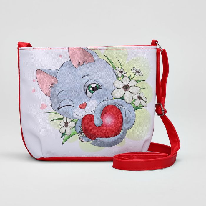Сумка детская «Котик», отдел на молнии, цвет красный