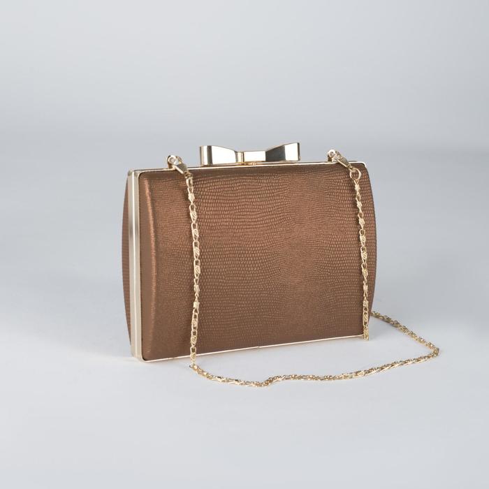 Клатч женский, отдел на рамке, длинная цепь, цвет кофе