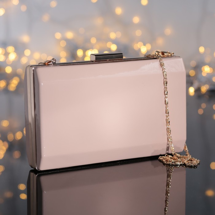 Клатч женский «Элегантность», отдел на рамке, длинная цепь, цвет пудровый