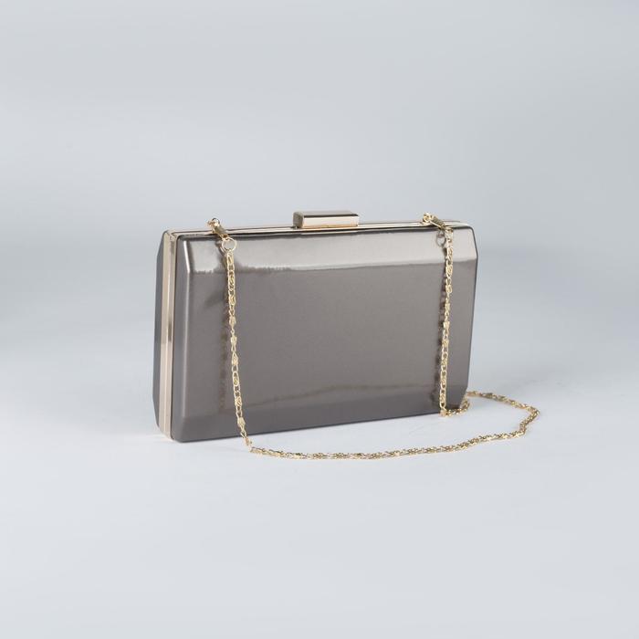 Клатч женский «Элегантность», отдел на рамке, длинная цепь, перламутр серый