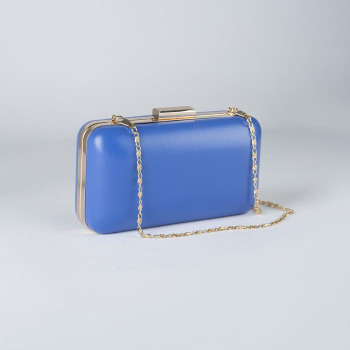 Клатч женский, отдел на рамке, длинная цепь, цвет синий