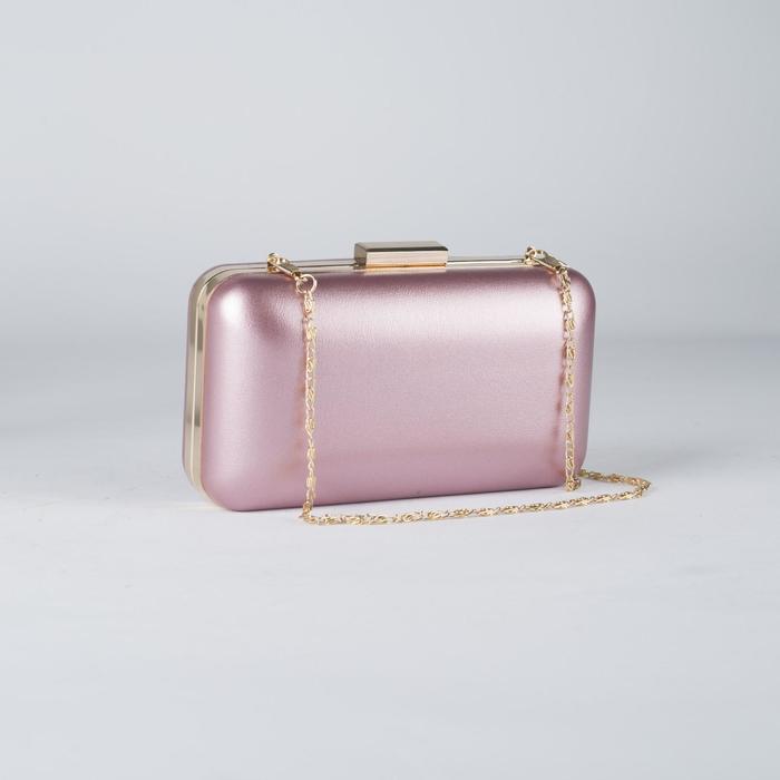 Клатч женский, отдел на рамке, длинная цепь, цвет розовый