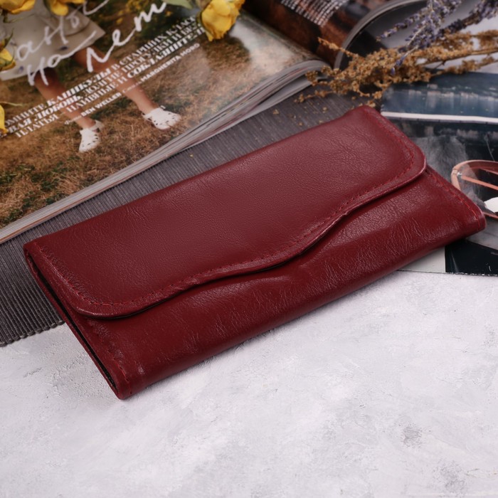 Кошелёк женский на клапане, 2 отдела, для монет, цвет красный