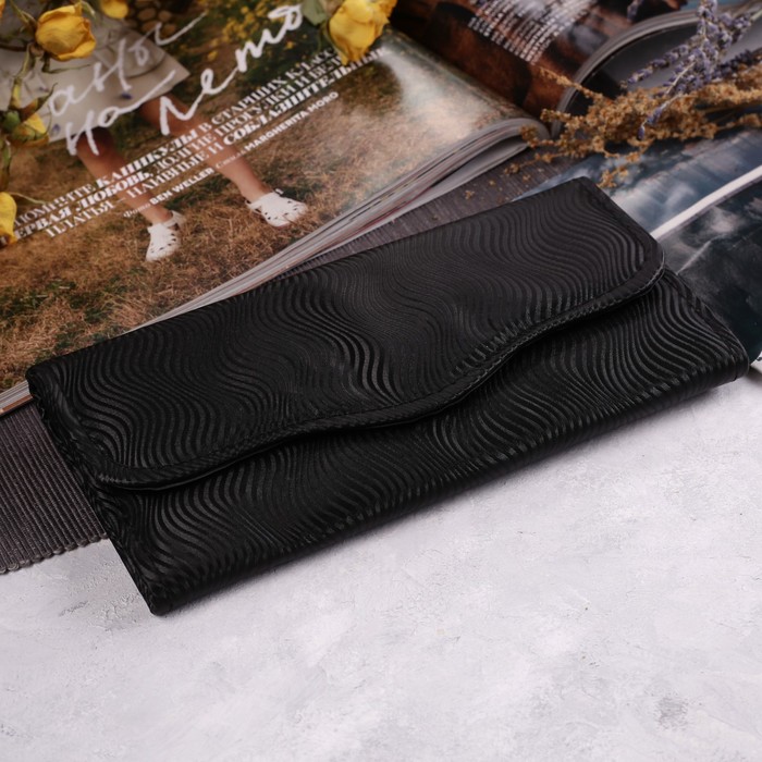 Кошелёк женский на клапане, 2 отдела, для монет, цвет чёрный