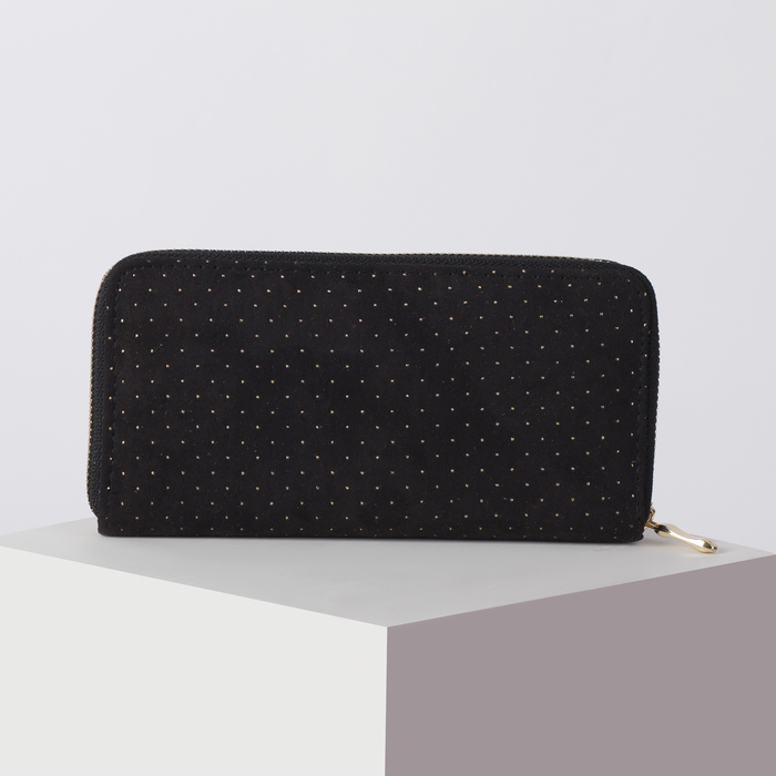 Кошелёк женский на молнии, с ручкой, 2 отдела, отдел для монет, карт, цвет чёрный