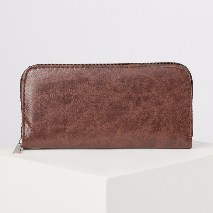 Кошелёк женский на молнии, с ручкой, 2 отдела, отдел для монет, карт, цвет коричневый