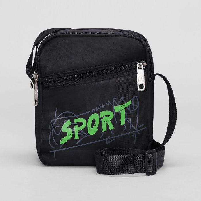 Сумка мол Спорт, 14*7*17, 2 отд, н/карман, регул ремень, черный/зеленый