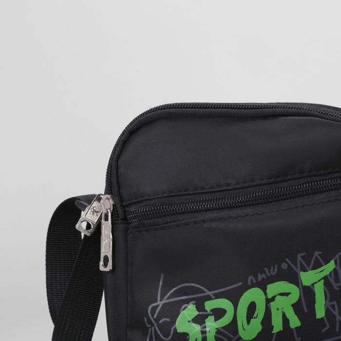 Сумка мол Спорт, 14*7*17, 2 отд, н/карман, регул ремень, черный/зеленый