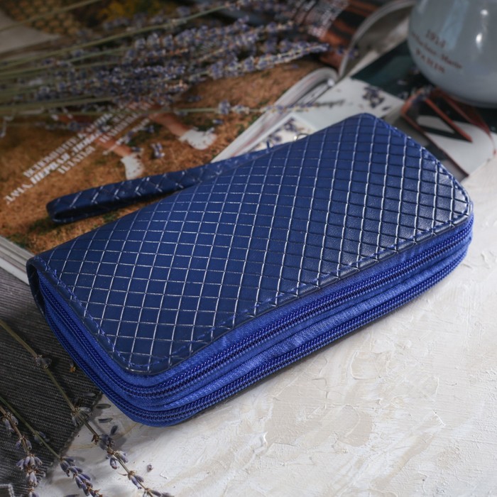 Кошелёк женский на молнии, с ручкой, 5 отделов, отдел для карт, цвет синий