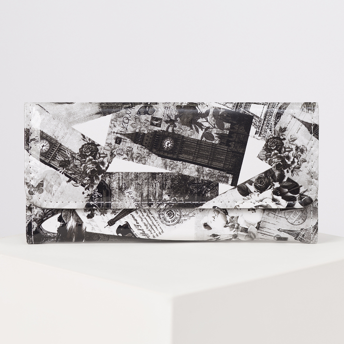 Кошелёк женский на клапане, 2 отдела, отдел для монет, цвет чёрный/белый