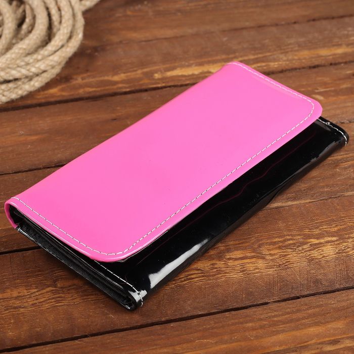 Кошелёк женский на клапане, 2 отдела, для монет, цвет чёрный/розовый