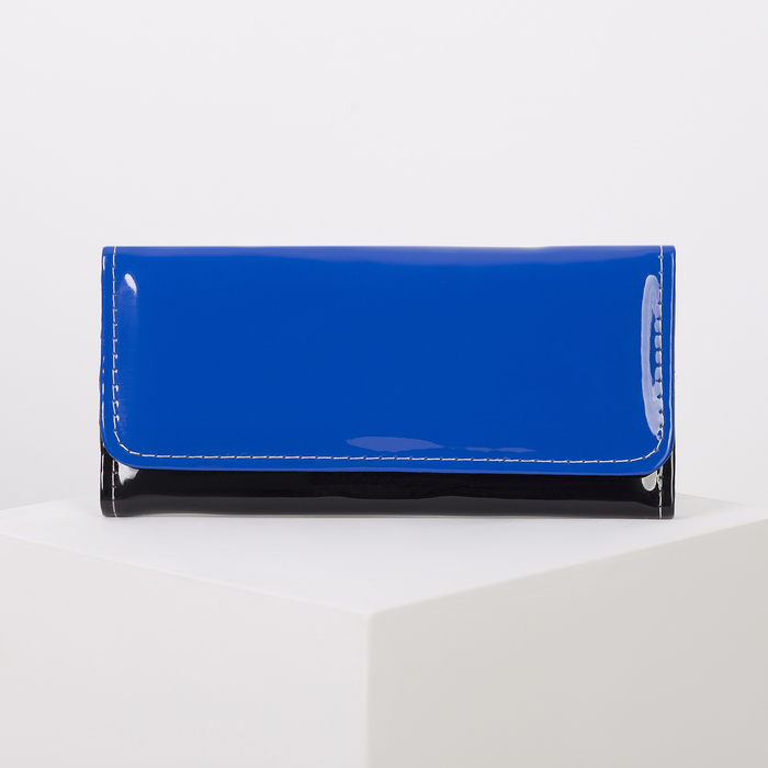 Кошелёк женский на клапане, 2 отдела, для монет, цвет чёрный/синий