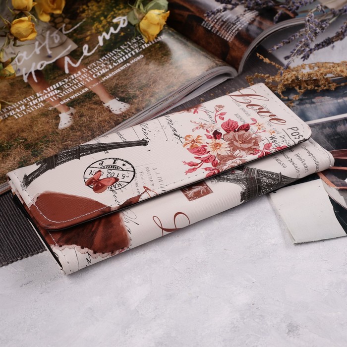 Кошелёк женский на клапане, 2 отдела, для монет, цвет бежевый/разноцветный