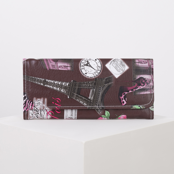 Кошелёк женский на клапане, 2 отдела, для монет, цвет коричневый/разноцветный