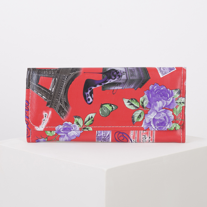 Кошелёк женский на клапане, 2 отдела, для монет, цвет красный