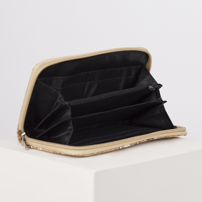 Кошелёк женский на молнии, 2 отдела, отдел для монет, карт, цвет бежевый