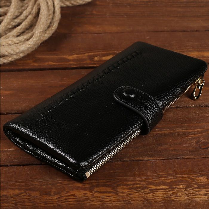 Кошелёк женский на кнопке, 2 отдела, отдел для карт, цвет чёрный