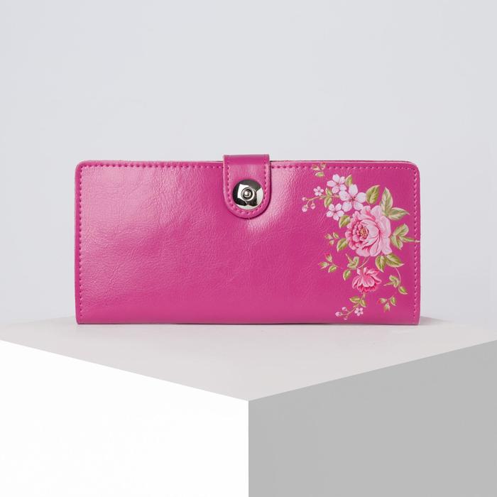 Кошелёк женский, 3 отдела, для карт на магните, цвет фуксия