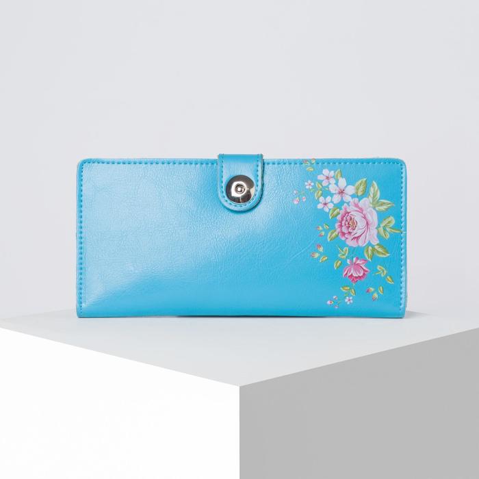 Кошелёк женский, 3 отдела, для карт на магните, цвет бирюзовый