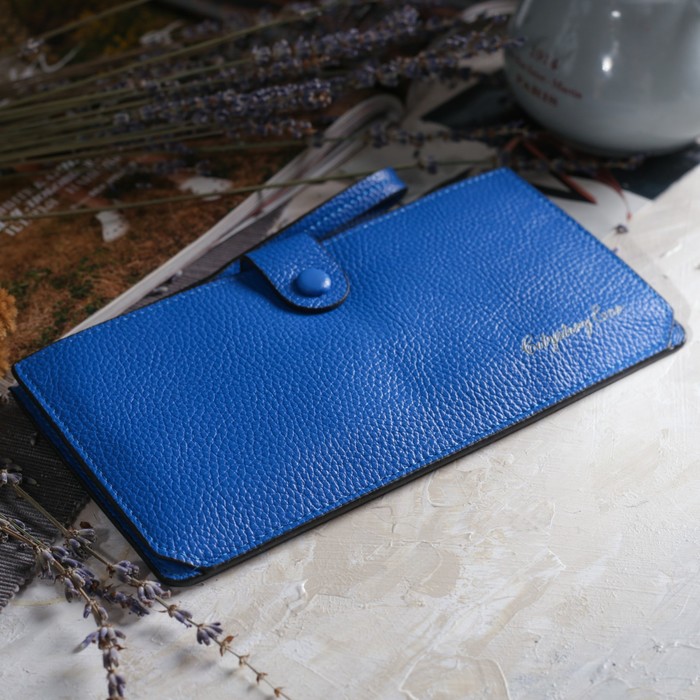 Кошелёк женский на кнопке, 1 отдел, отдел для карт, наружный карман, цвет синий