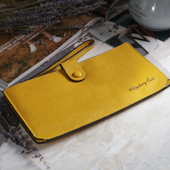 Кошелёк женский на кнопке, 1 отдел, отдел для карт, наружный карман, цвет жёлтый
