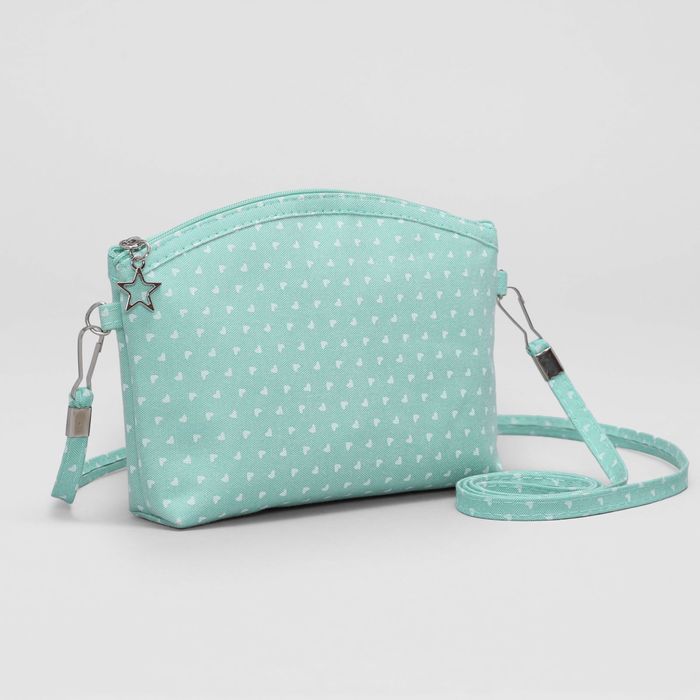 Сумка детская "Сердца" отдел на молнии, длинный ремень, цвет зелёный