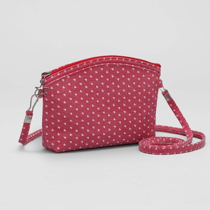 Сумка детская "Сердца" отдел на молнии, длинный ремень, цвет красный