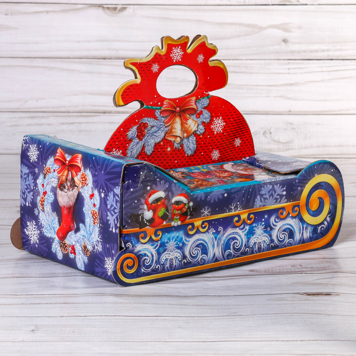 Коробка складная «Снегири на санях», 23,5 х 14,5 х 18 см